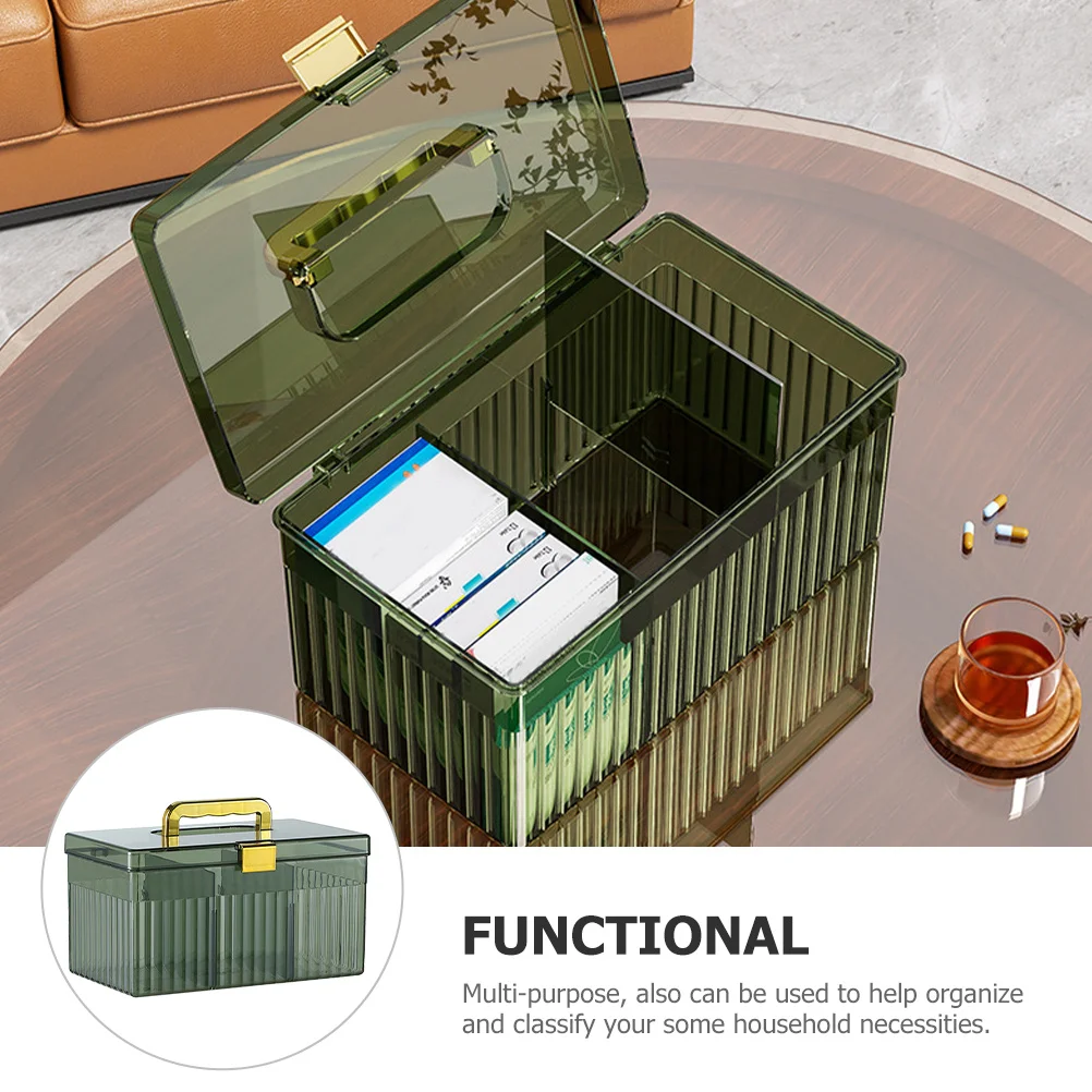 Portable Medicine Case with Handle Large Capacity Sturdy Plastic Medication Organizer for Home Travel First Aid Storage Box