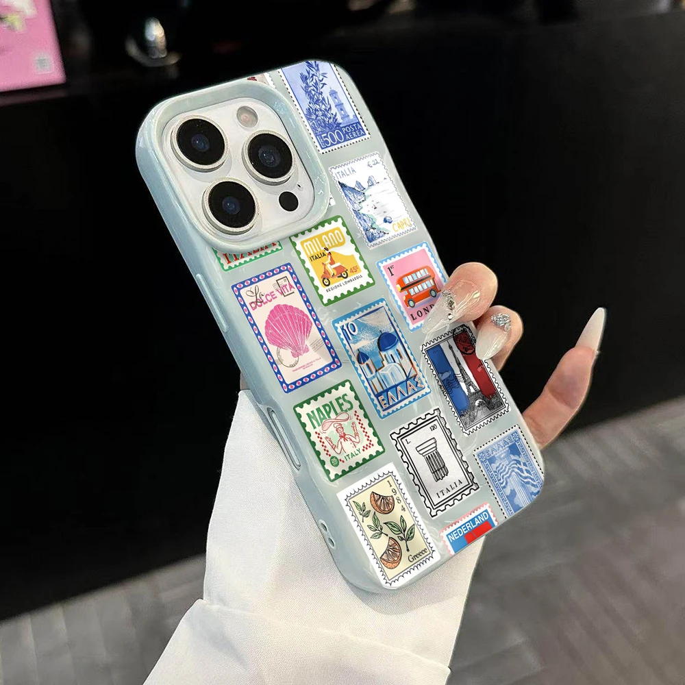 Reisestempel Kreatives Modisches Handyhülle für iPhone 17 16 15 14 13 12 11 Pro Max 14 Plus 17Air Falten-Wellen Weiche Silikonhülle – Detail 2