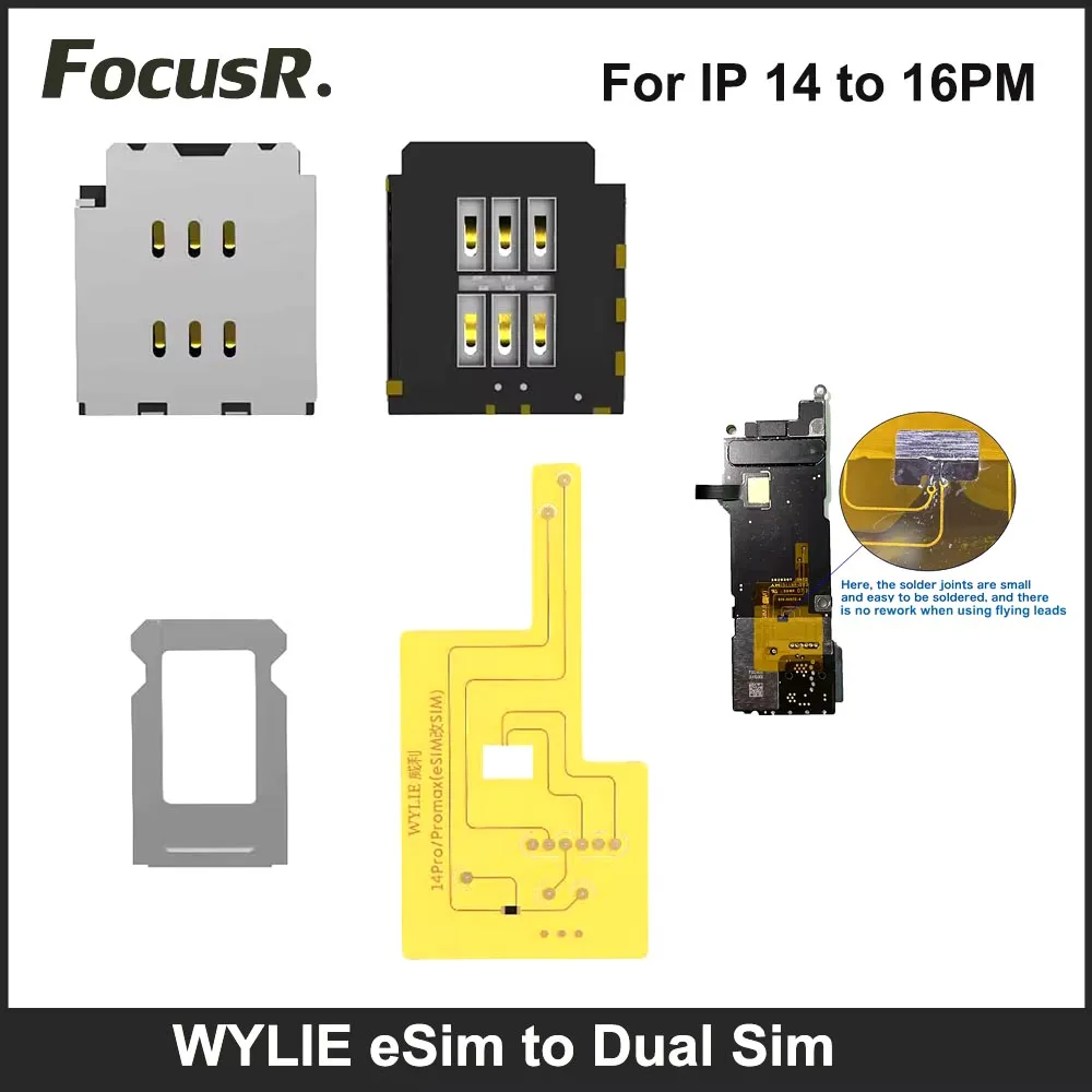 WYLIE New Dual Card to Dual Single Card Cable for iPhone 14 Pro 16 Plus Pro Max eSim to Sim No Need Separate No Damage Flex Part