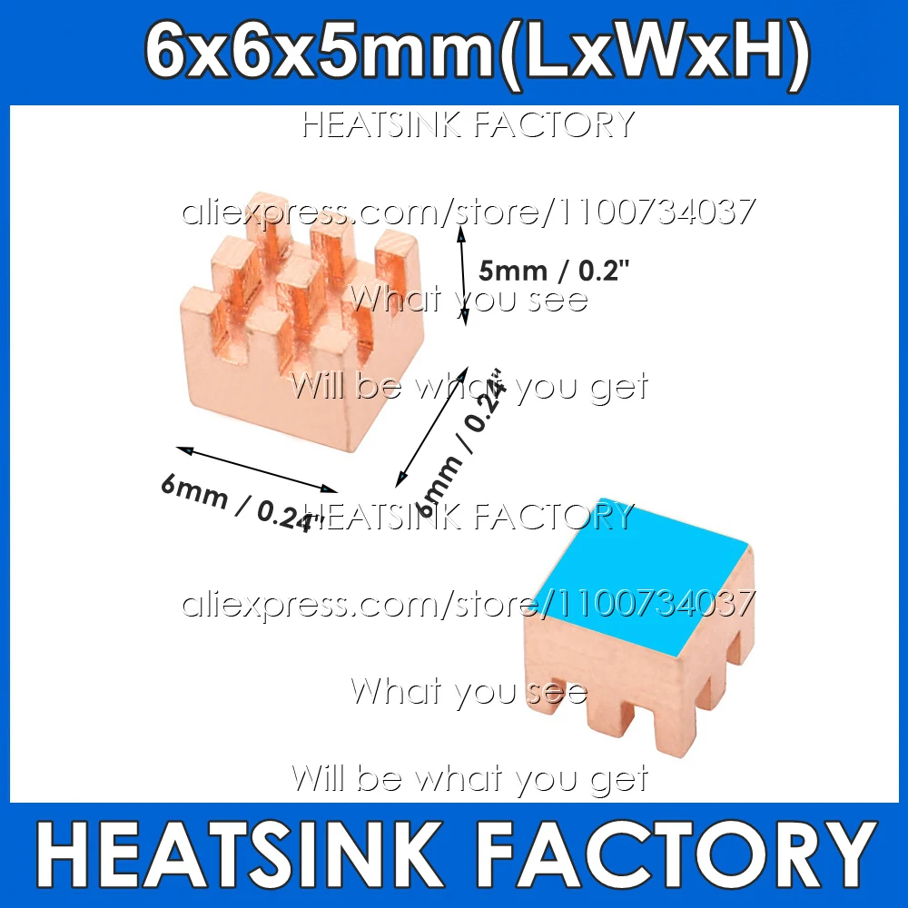 Kleine Koperen Koelbak 6X6X5Mm Met Thermische Pad Kleine Kleinste Koellichamen Koeler Radiator Voor Oranje Pi 5