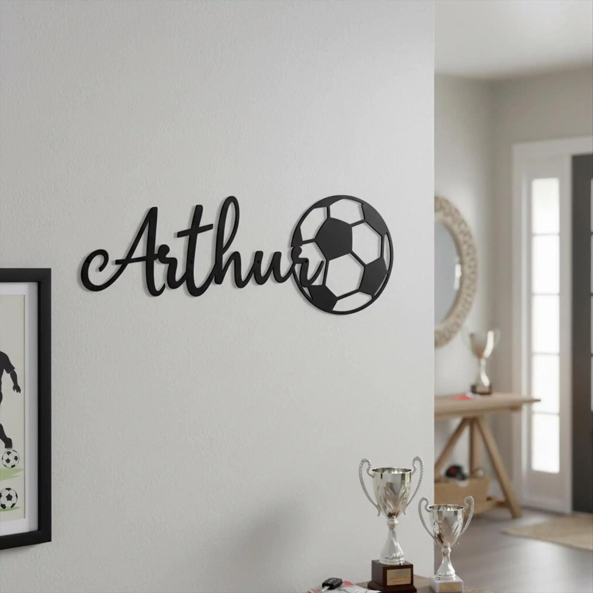 1Pc Custom Soccer Themed Wooden Name Plaque,Home Kids Room Nursery Bedroom Wall Door Decor,DIY Paintable,Birthday Wedding Gift