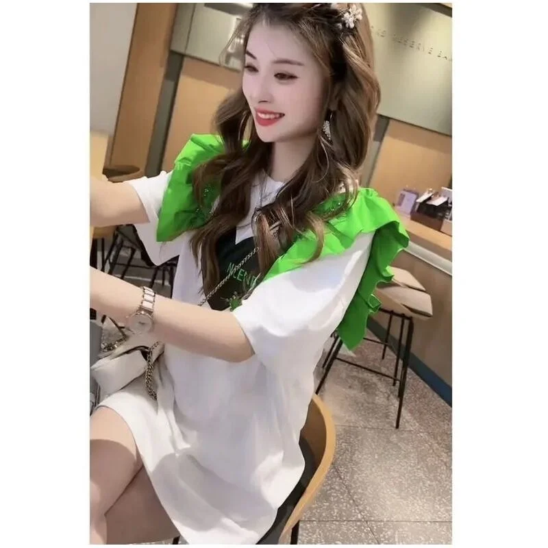 

Short Sleeve Lace T-shirt Skirt Fashion Design Top Korean Fashion Women Y2k Clothes Crop Top t Shirt