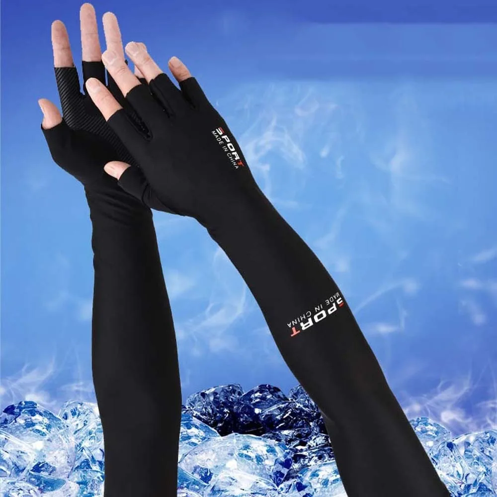 Thin Half Finger Ice Sleeves Two Fingers with Exposed Breathable Summer Long Arm Covers Quick Drying Anti-Slip