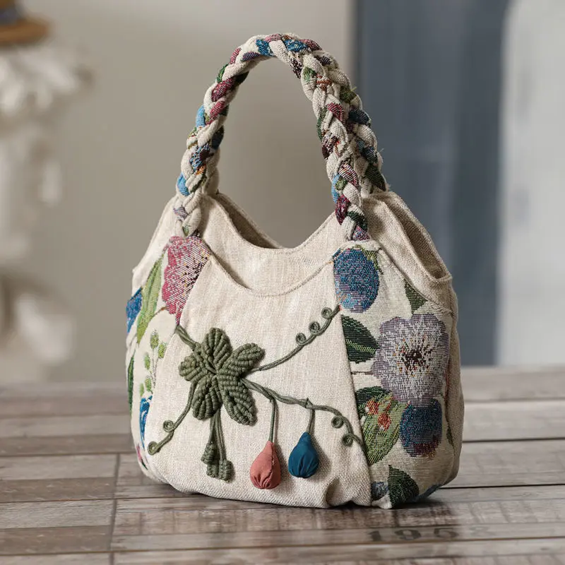 Sac à main tissé de style ethnique pour femmes, sac spinal bohème, sac fourre-tout en toile de grande capacité, vacances de loisirs, nouveau, 2024