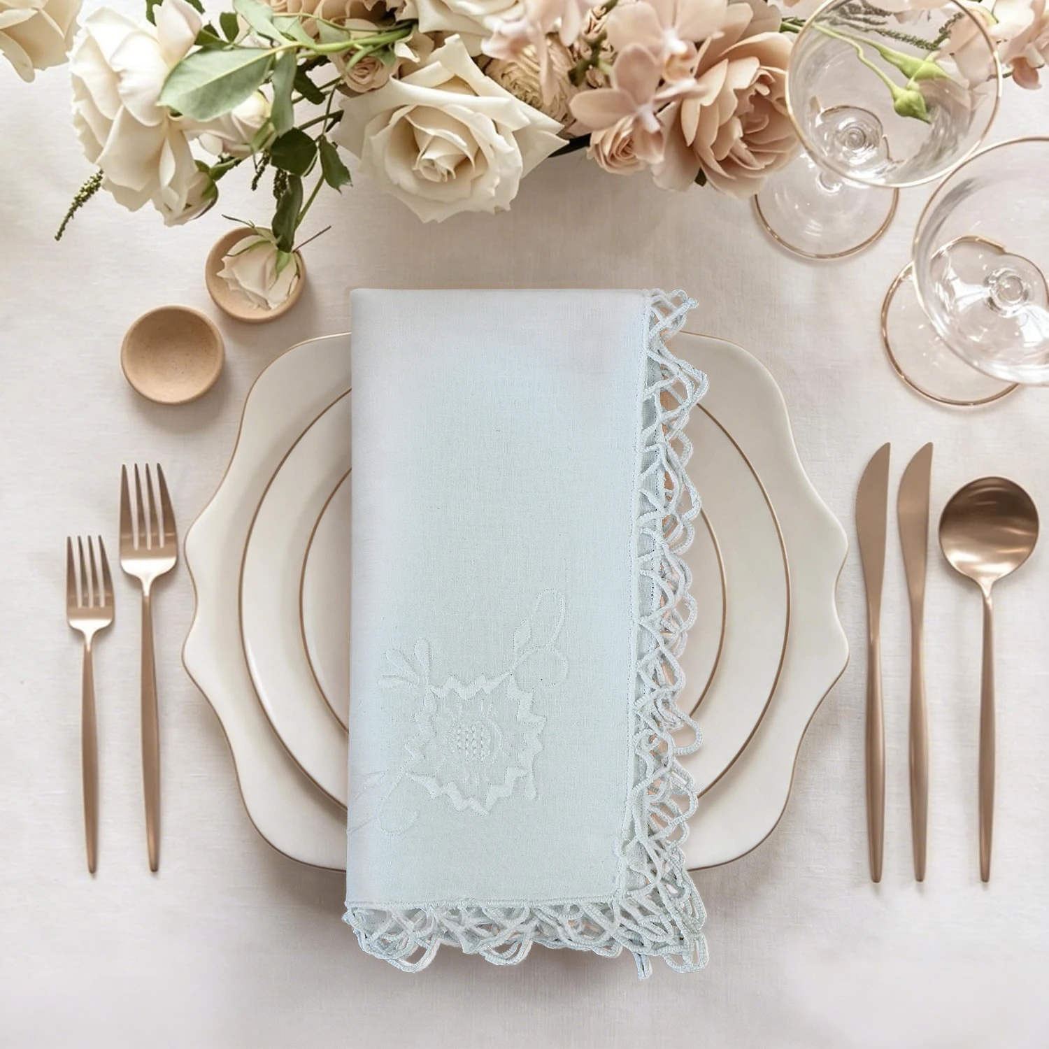 Handgefertigte Spitzenbesatz-Stickerei Leinen-Servietten Hochwertige Handarbeit Vintage Blumenmuster Luxuriös Elegant Wiederverwendbar Geschenk Hochzeit Party – Detail 4