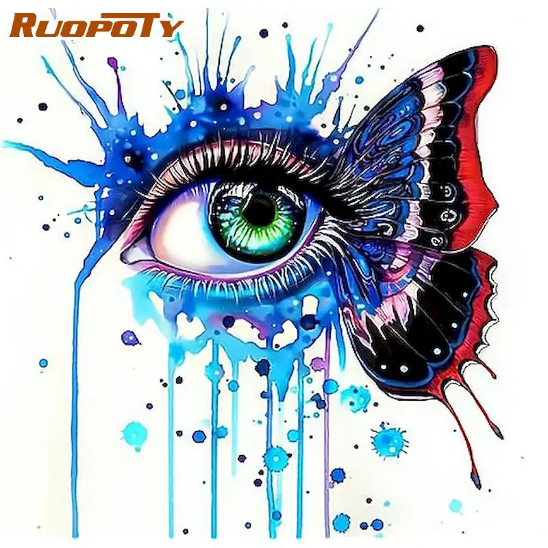 RUOPOTY 60x75cm Painting by Numbers Handpainted Butterfly Eyes DIY Frame Paint by Numbers Adults Crafts Home decor Diy Ideas