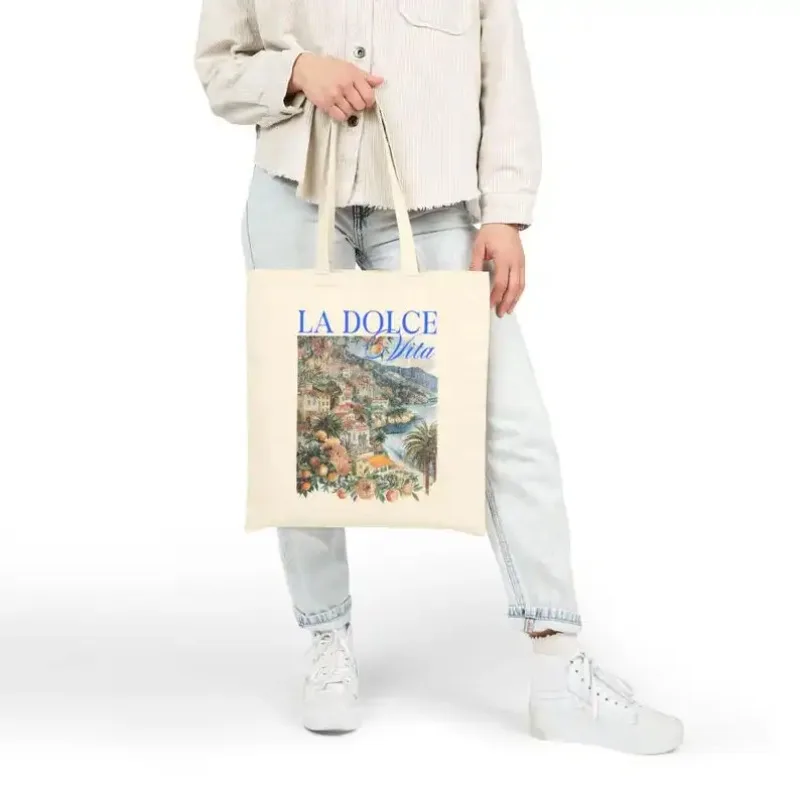 خمر الفن الإيطالي حمل حقيبة لا دولتشي فيتا حقيبة قماش قنب النمط الإيطالي خمر قماش حمل الكتف المتسوق حقيبة هدية للمسافرين1 #4