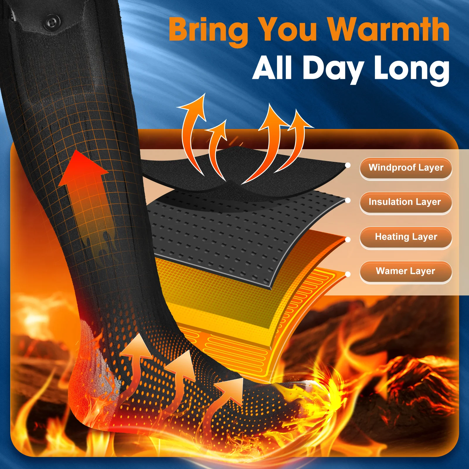 APP Controlled Heated Socks Wireless Heat Unisex Black Pair Rechargeable Adjustable Temperature Smart for Outdoor Camping