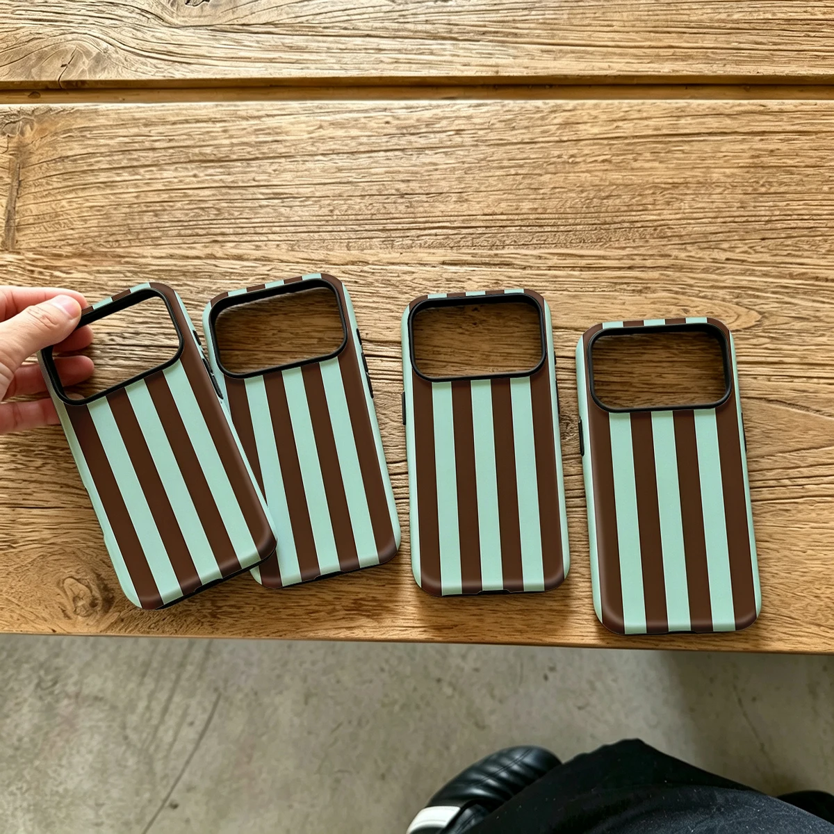 Brown Mint Stripes Hard Shock-Absorption Phone Case For Samsung Galaxy S26 S25 Ultra S24 S23 Plus 2-in-1 Protective Cover