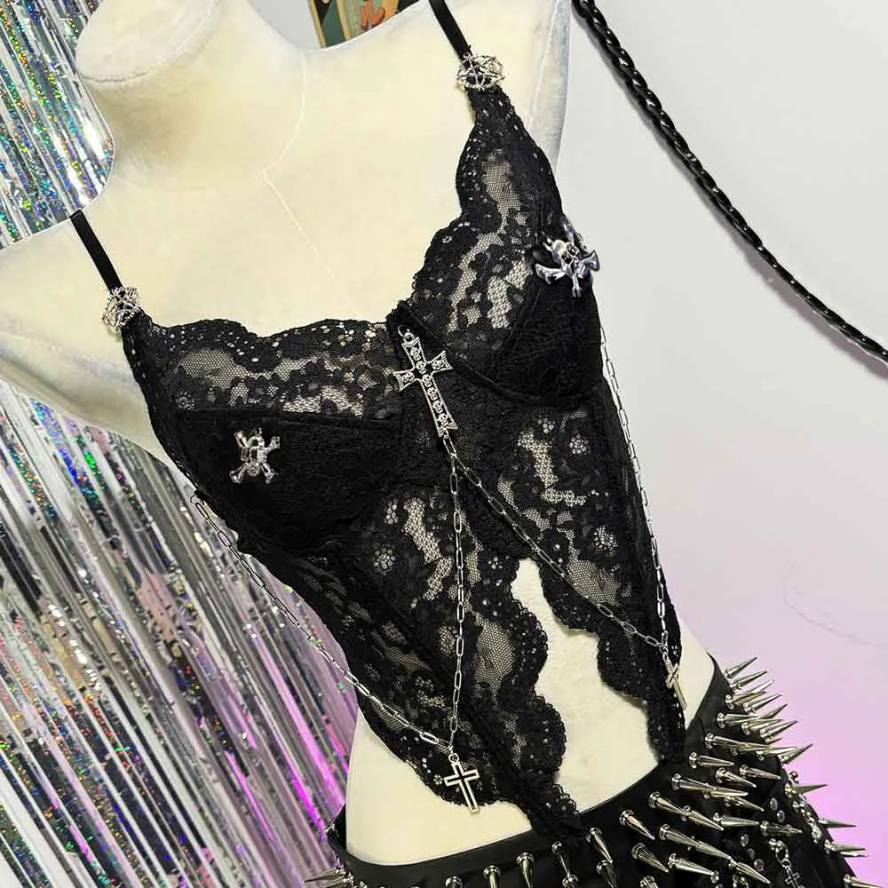 Women's Y2K Gothic Cross Crop Top Emo Grunge Punk Tank Egirl 90s Style Sexy Goth ALT T-Shirt for Party Club Alternative Clothing