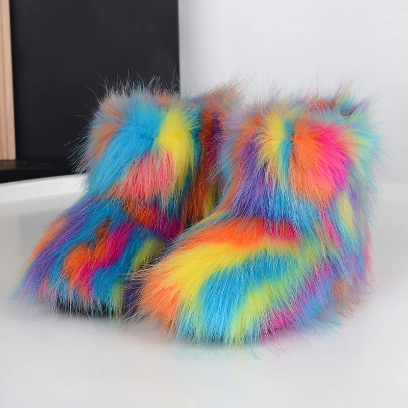 Winter Kids Snow Boots New Toddler Short Boots Fashion Colorful Fluffy Plush Children Mid-calf Boot Warm Girls Boys Cotton Shoes