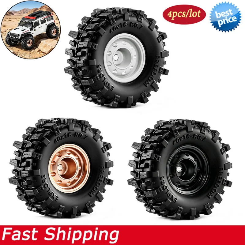 4PCS 0.7 inch Metal RC Crawler Tires and Wheels 40mm OD for 1/30 Axial SCX30 Ford Bronco Jeep Wrangler K10 1/32 Redcat Ascent-32