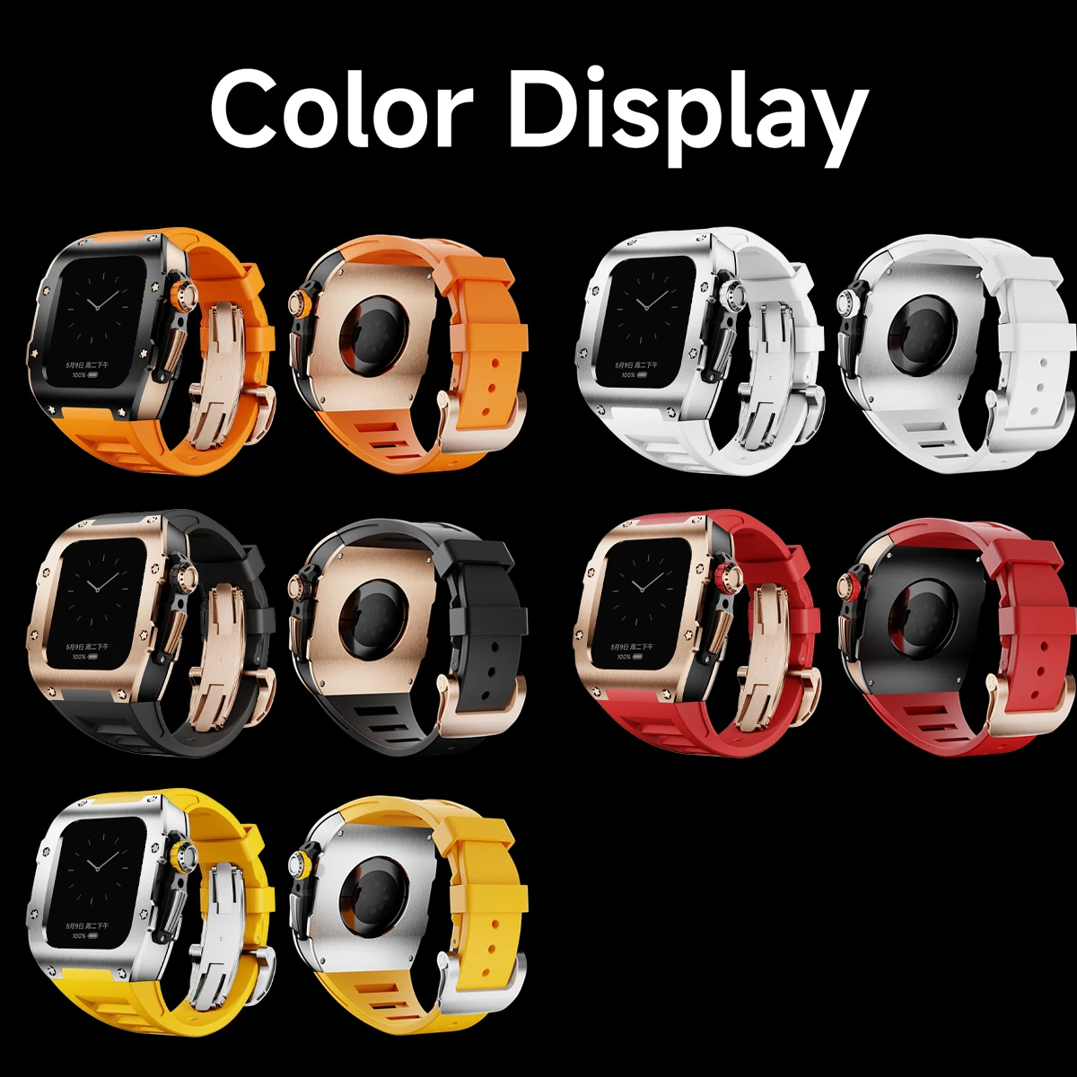 Apple Watch Series 10 46mm用 ステンレススチール製改造キット、スポーツバンド、交換用ラバーバンド