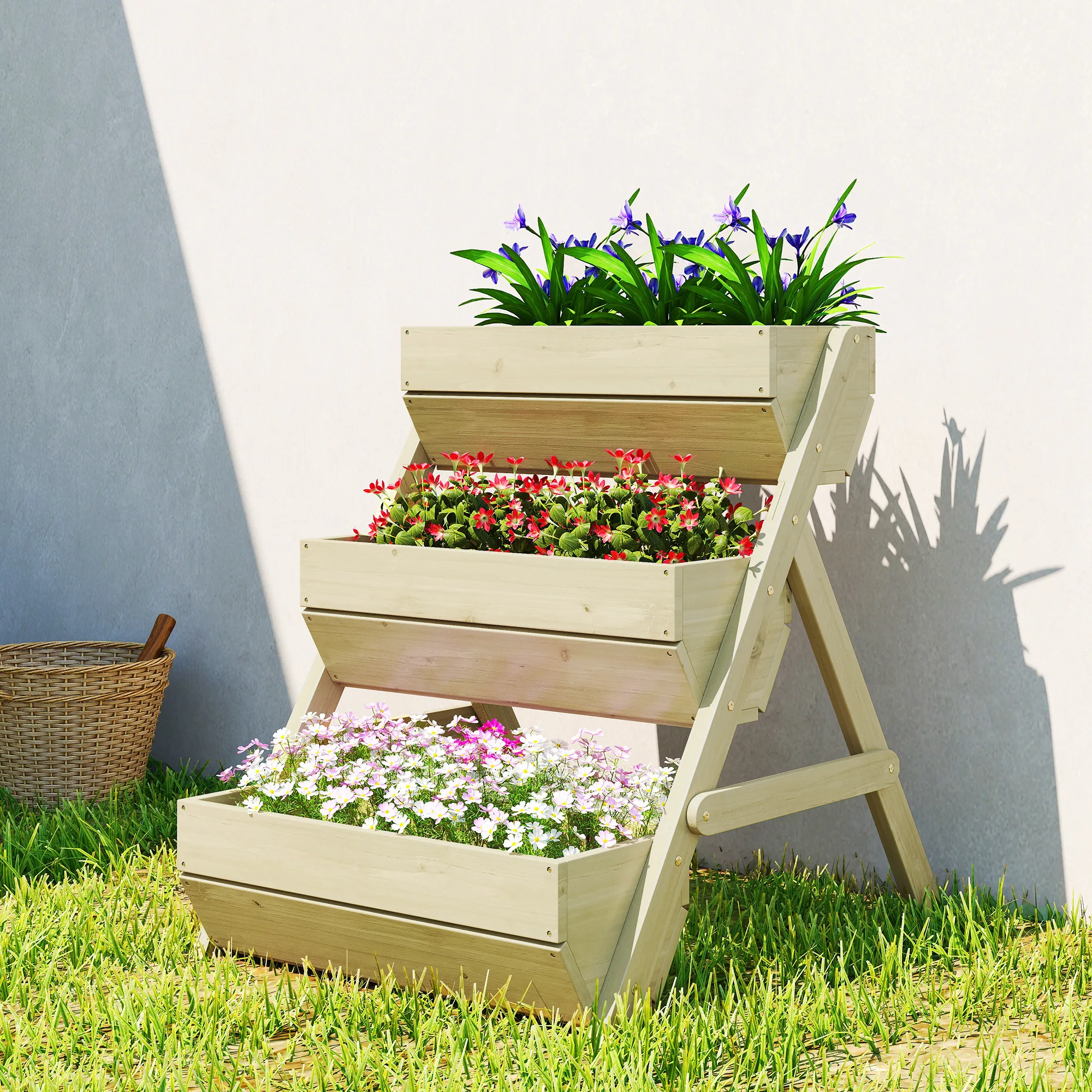 Jardinière surélevée en bois à 3 niveaux LOCAL, kit de jardinière surélevée de 66 L pour fleurs, légumes, herbes, 65x75x78 cm, vert