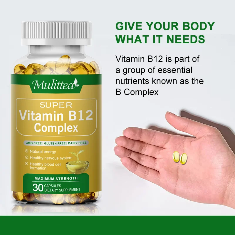 Mulittea Vitamin B12 Complex 1000 mcg/B12 dla metabolizmu energii odpornej Wspomaganie niwelatorów i nastrój Zdrowie Uzupełnienie witaminy b