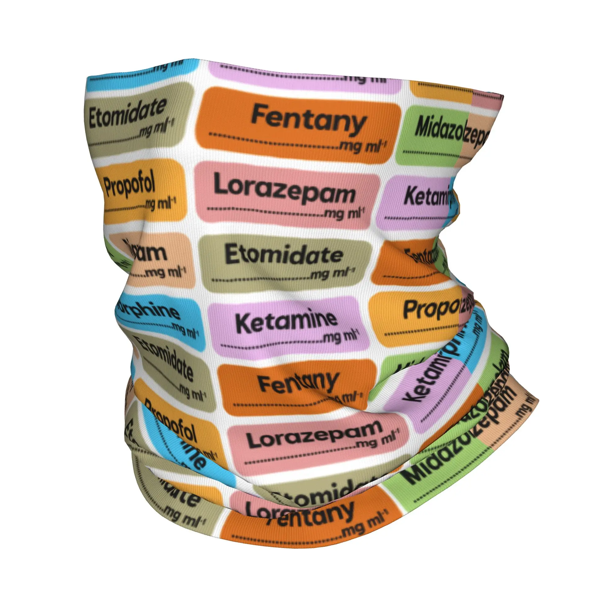 Anesthesia Drugs Color Coded Syringe Labels Bandana Neck Gaiter for Hiking Hunting Wrap Scarf  Headband Warmer Face Scarf Cover