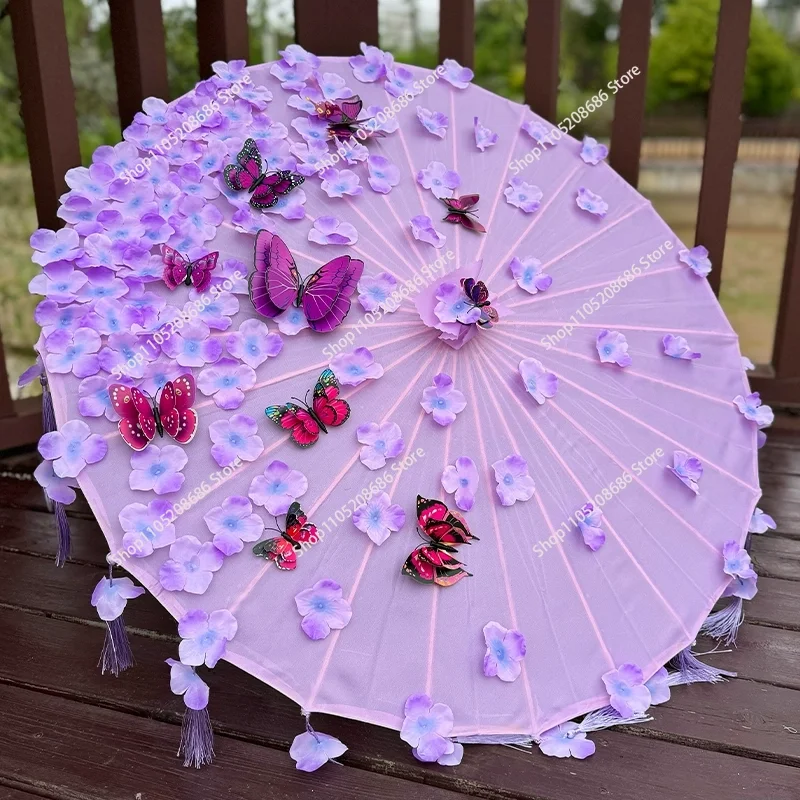 European senior design COS animation high-end tassel butterfly umbrella Hanfu photography purely handmade