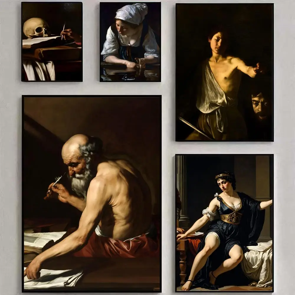 Caravaggio vintage pintura a óleo cartaz cartaz à prova dwaterproof água hd arte da parede decalque auto-adesivo decoração estética para casa estar