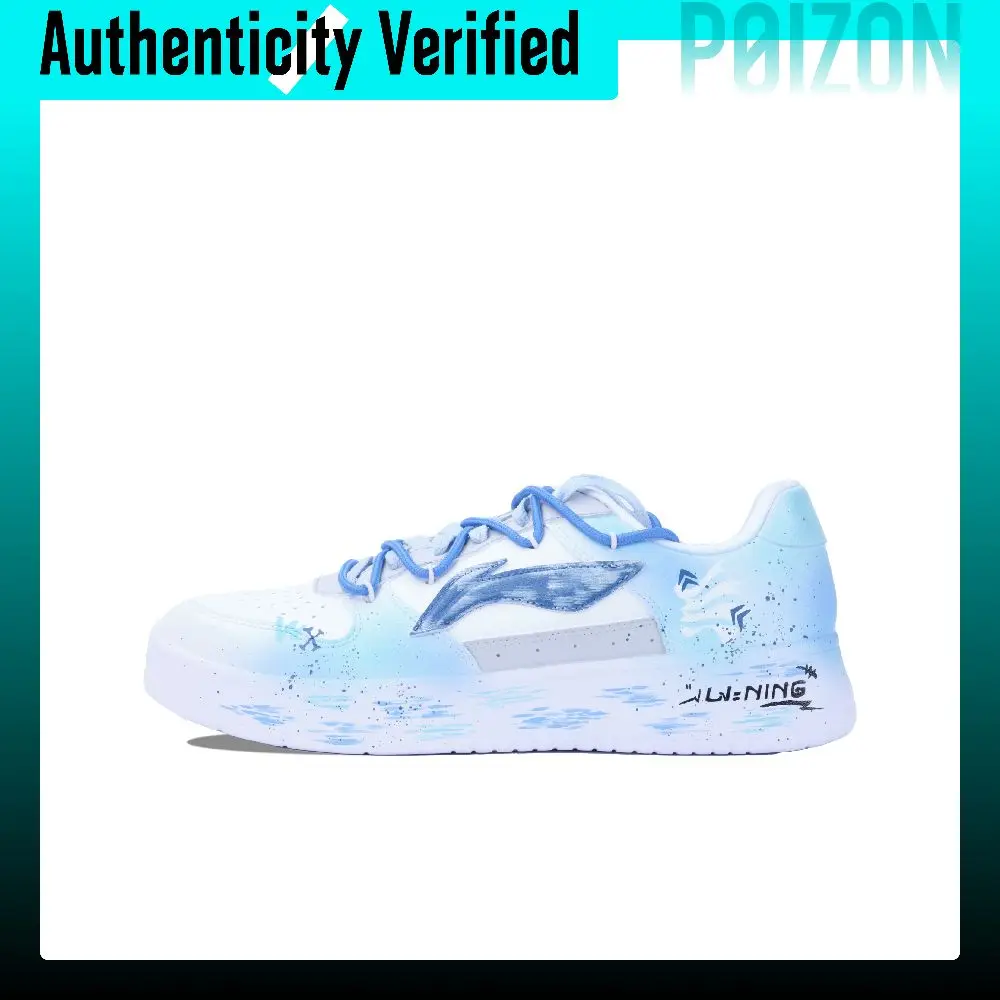 Li Ning Floating Boat Skate Shoes Unisex Low Top White/Blue AGCS419-1(Team445-)