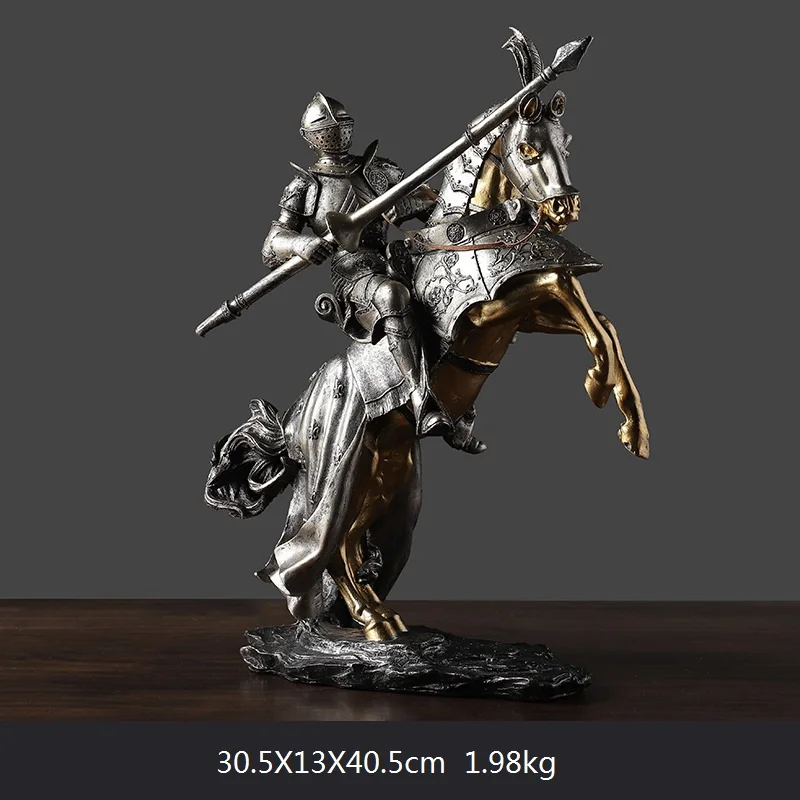 

MEDIEVAL SILVER KNIGHT STATUE SCULPTURE RESIN HOME DECOR FIGURINE MODERN HOUSEHOLD IMPROVEMENT