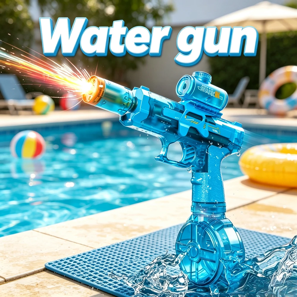 Electric Automatic Water Gun Toy Transparent Water Pistol Summer Pool Beach Outdoor Shooting Game Toy Ideal Birthday Gift