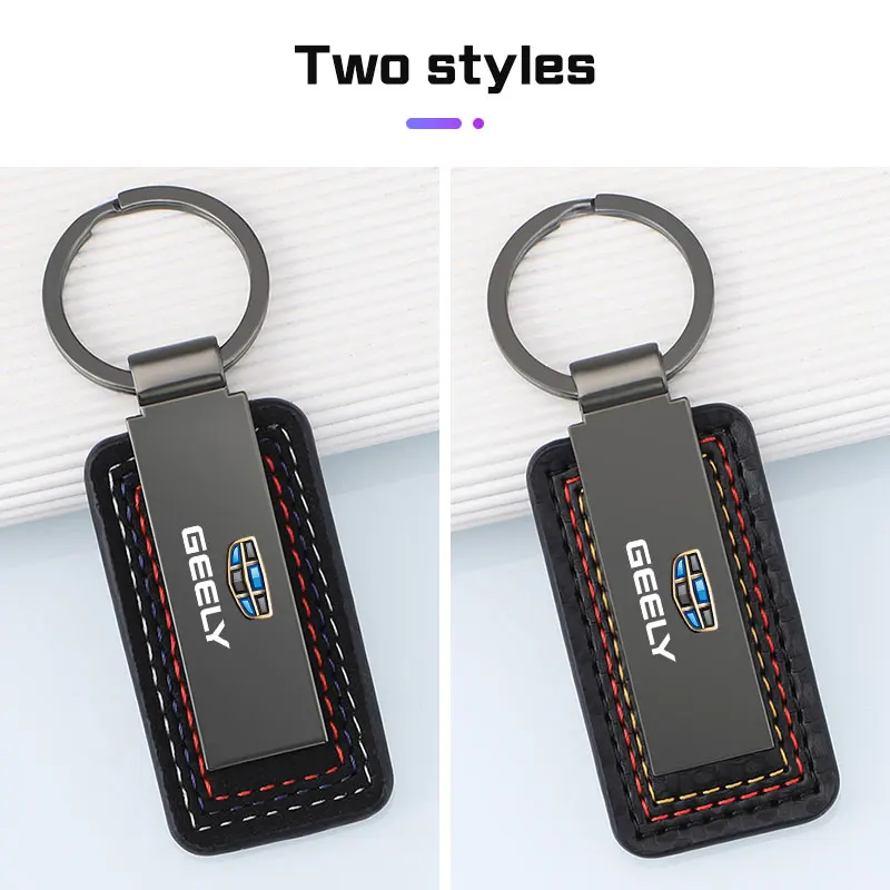 Premium Metal Leather Keychain for Geely, Luxury Car Key Ring Holder, Durable Auto Key Chain Accessory Gift for Men 3