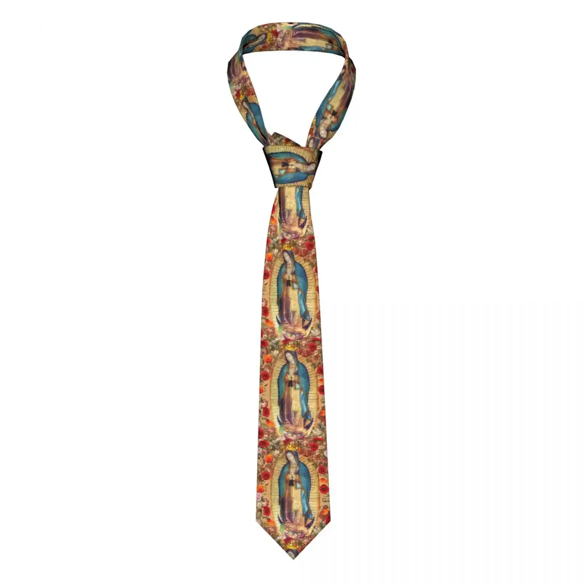 Fashion Our Lady Of Guadalupe Virgin Mary Necktie Men Customized Silk Catholic Mexico Poster Party Ties