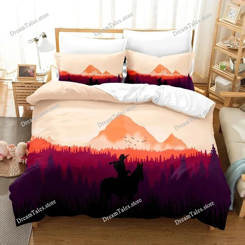Exquisite 3D Red Dead Redemption Wallpaper Print Bedding Set Duvet Cover Comforter Bed Youth Kids Girls Boys Luxury Gift
