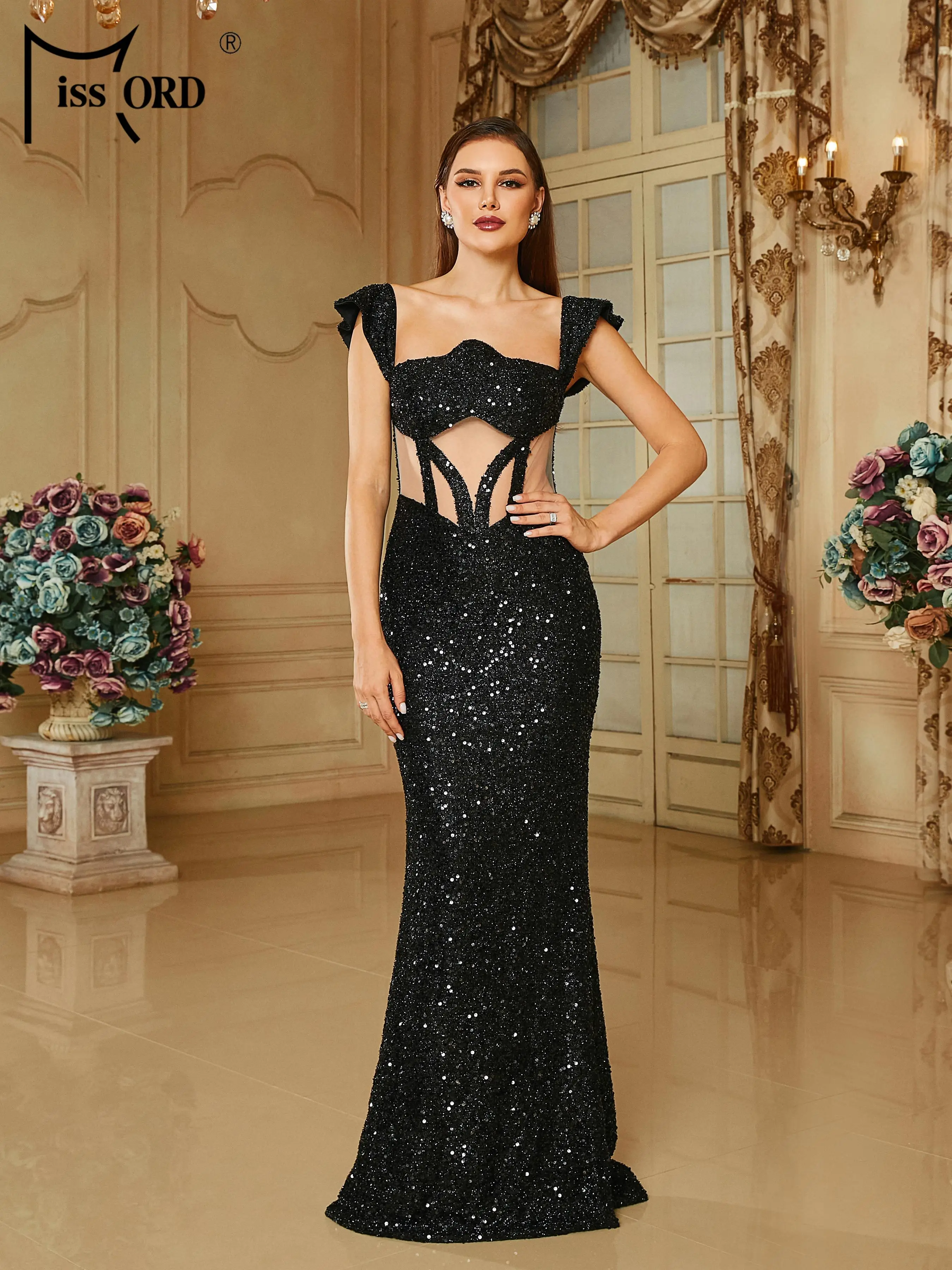 Missord-vestido de lentejuelas negras de lujo para mujer, vestido de fiesta de noche elegante y hermoso, recorte de alta calidad