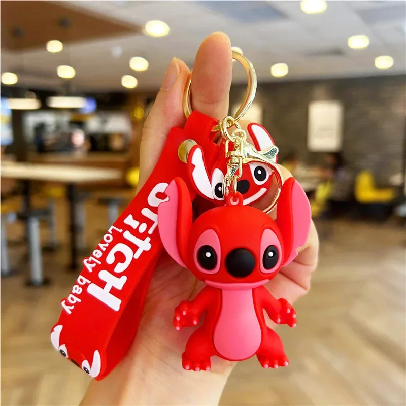 LLavero de puntada roja de Disney para niños, figura de Stitch, colgante de bolsa, adornos de coche, accesorios de llaves, juguete, regalos de Navidad, nuevo