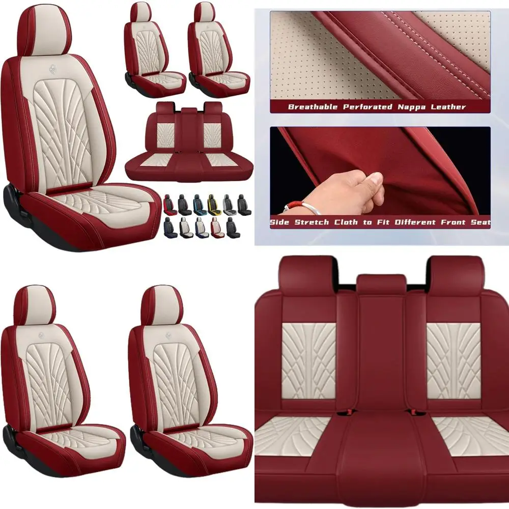 

Breathable Nappa Leather Car Seat Covers Universal Fit for Sedan SUV Auto Vehicle Seat Protector Cushions (Full Set 5 Seats,Beig