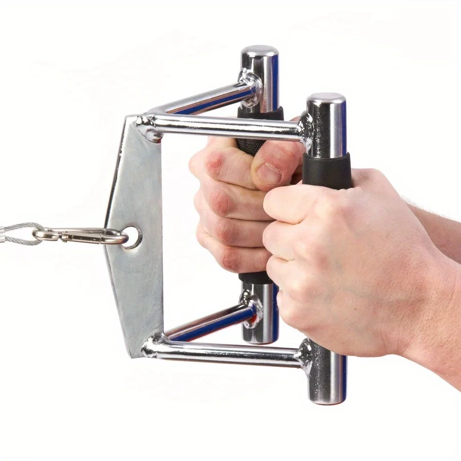 

Professional V-shaped dual grip for connecting cables, Fitness equipment, Solid steel design with rubber grip and chrome finish