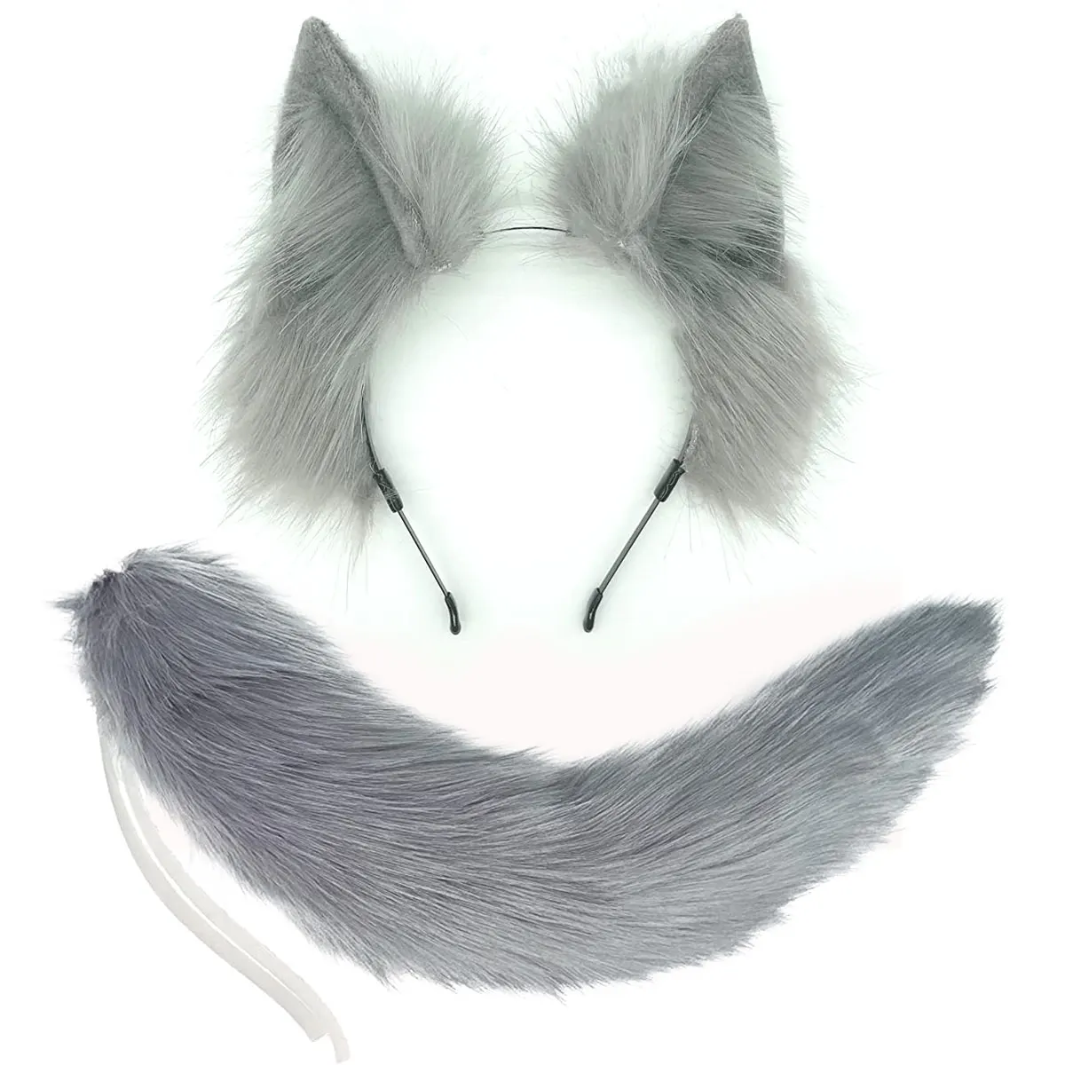 Fox Ears and Tail Set Faux Fur Cat Ears Headband Long Furry Fox Tail Animal Cosplay Cute Head Accessories Set for Cosplay Party