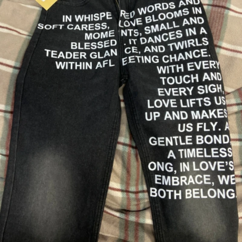 Trendy Jeans American Fashion High Street Trousers Letter Printed Pattern Wide Leg Y2K Men's Retro Gothic Casual Pants