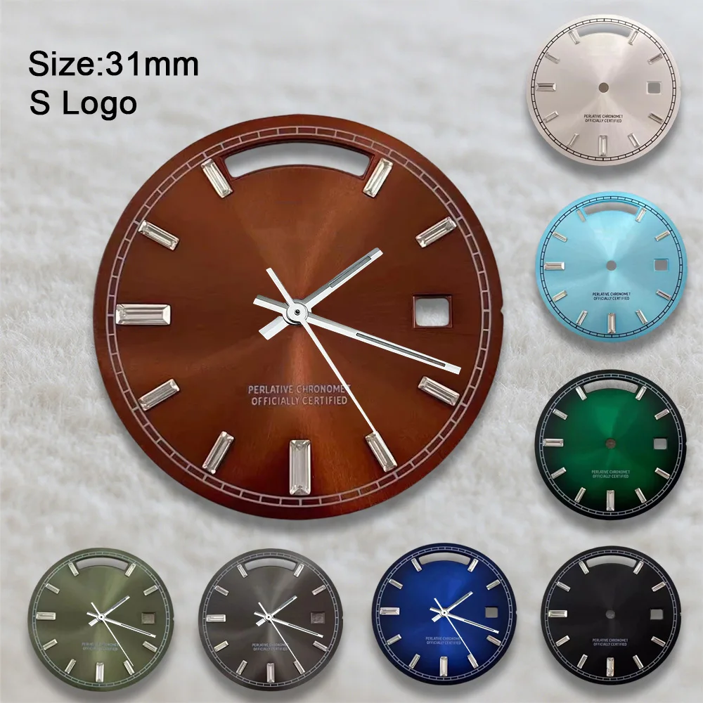 New 31mm S Logo Dial Day And Date Diamond Sunray Dial Suitable For 8285 Movement Watch Modification Accessories