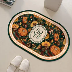 Floral Bathroom Bath Mat Quick Dry Non-slip Foot Mats Super Absorbent Shower Rugs Toilet Pad Doormat Washable