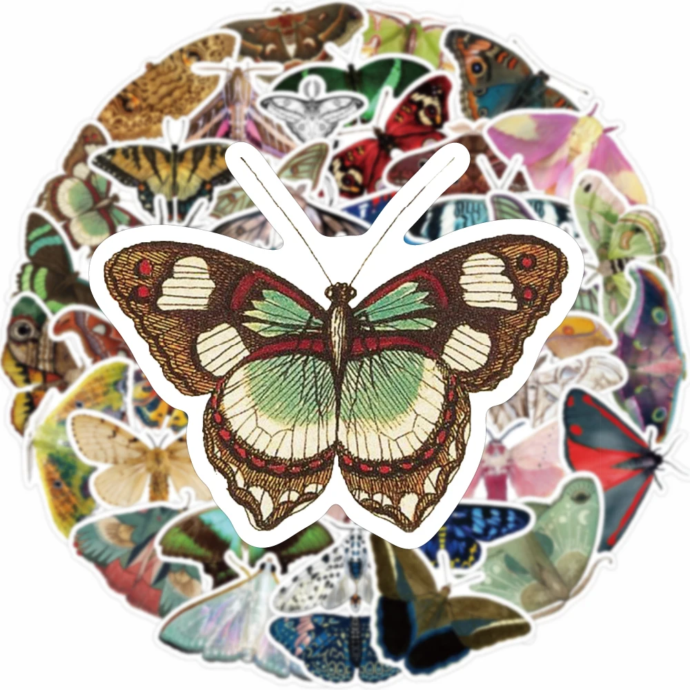 50PCS Beautiful Cartoon Retro Moth Graffiti Sticker Scrapbooking Collage Material Phone Guitar Skateboard Fun Decorative Sticker