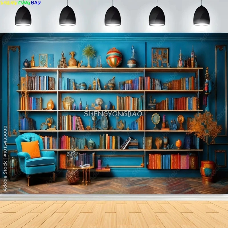 Baroque Ornate Library Bookshelf Photography Backdrops Props Reading Furniture Bookcase Meeting live Indoor Background JX-08