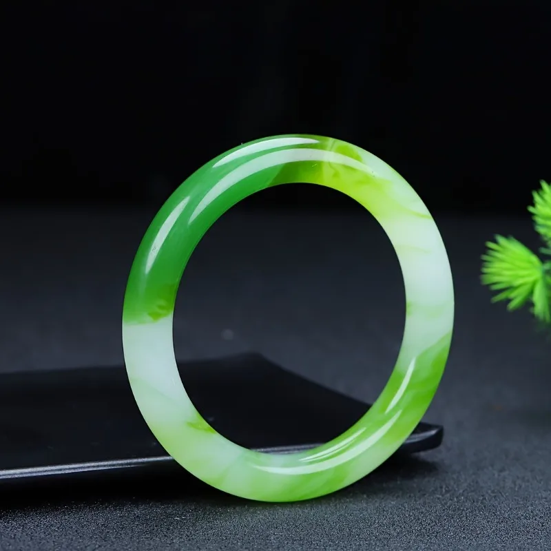 High quality natural color floating flower round bar bracelet, ice transparent floating green bracelet