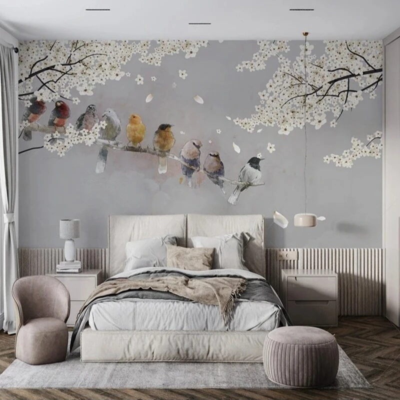 Simple and fresh American-style hand-painted flower and bird living room decoration pictures luxurious home bedroom background