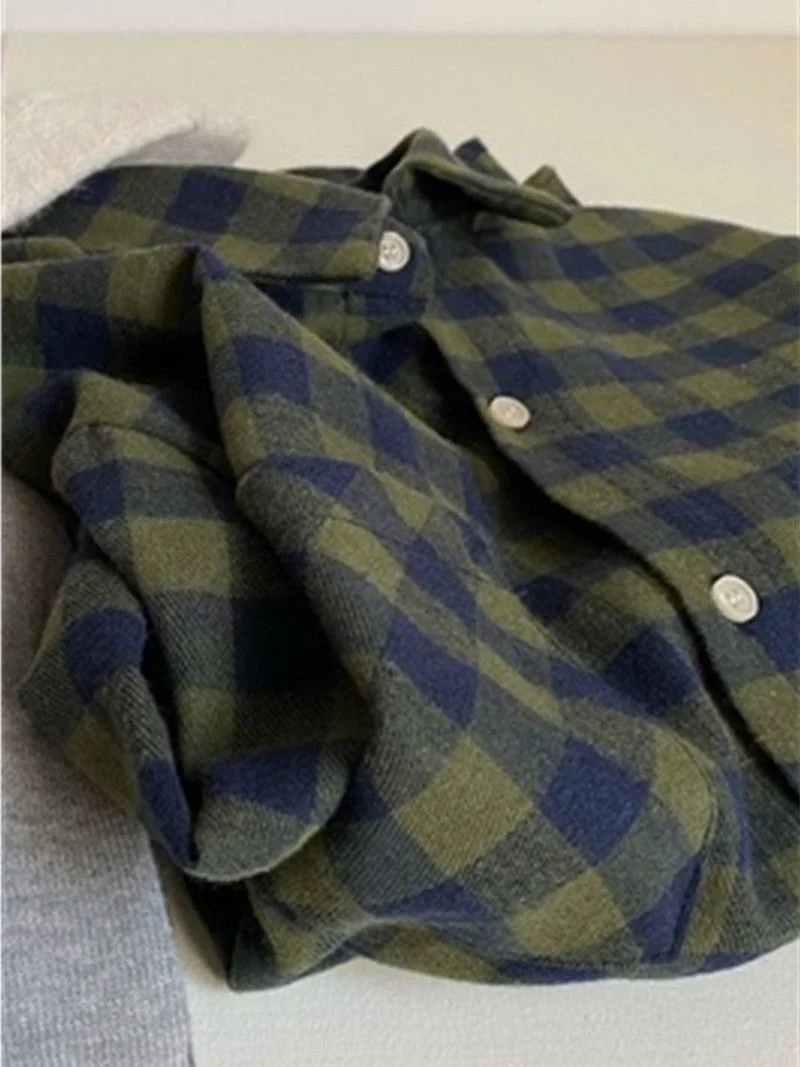 

Женская рубашка-жакет больших размеров в клетку, свободного кроя, на пуговицах, с длинным рукавом, утепленная, для повседневной носки, весна-осень
