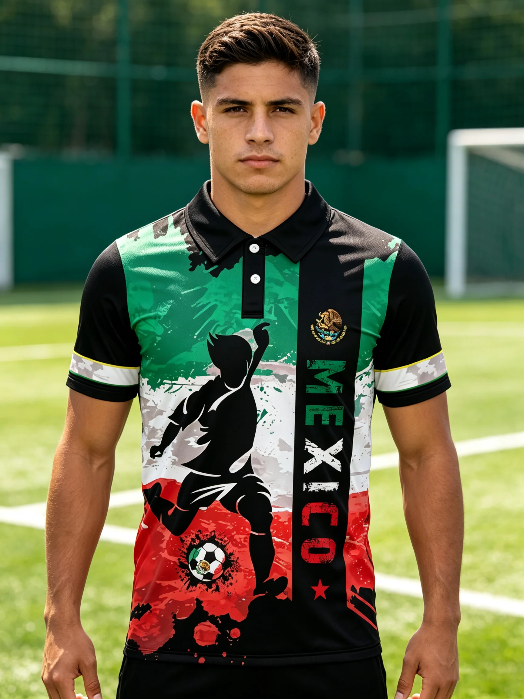 Hard‑wearing Mexico national‑team polo top, six optional collar styles, stylish vertical stripe letter decoration