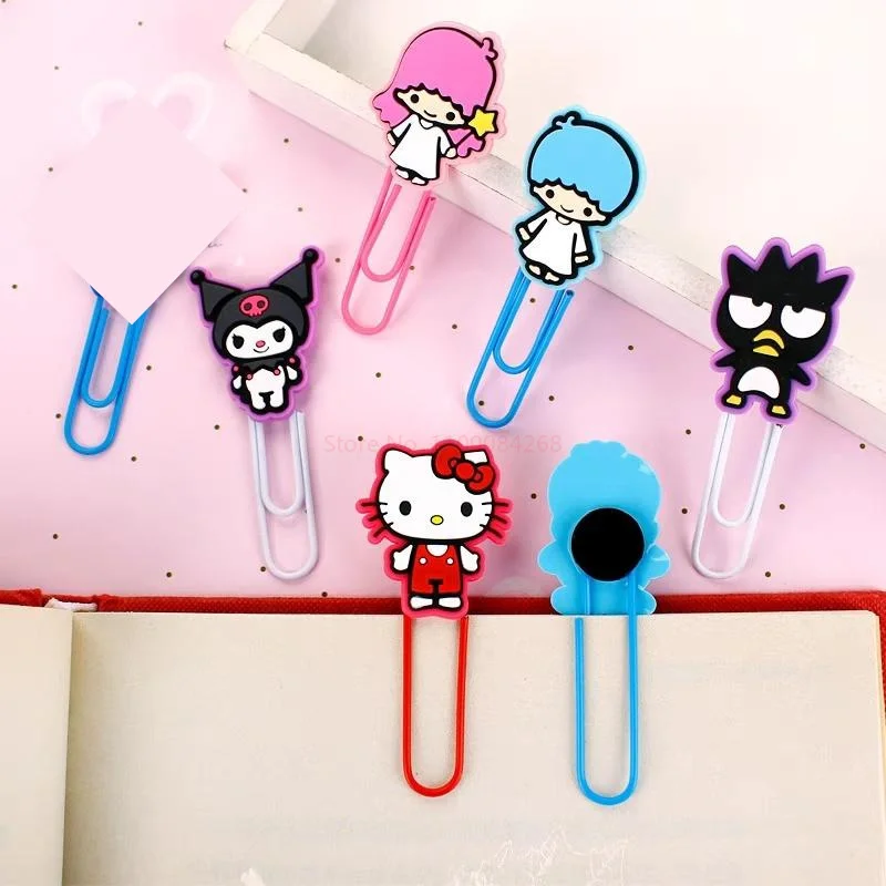 Sanrio Kitty Cinnamoroll Cute Cartoon Silicone Paper Clip Bookmark Metal Paper Clip Student Stationery Girl Paper Clip Storage