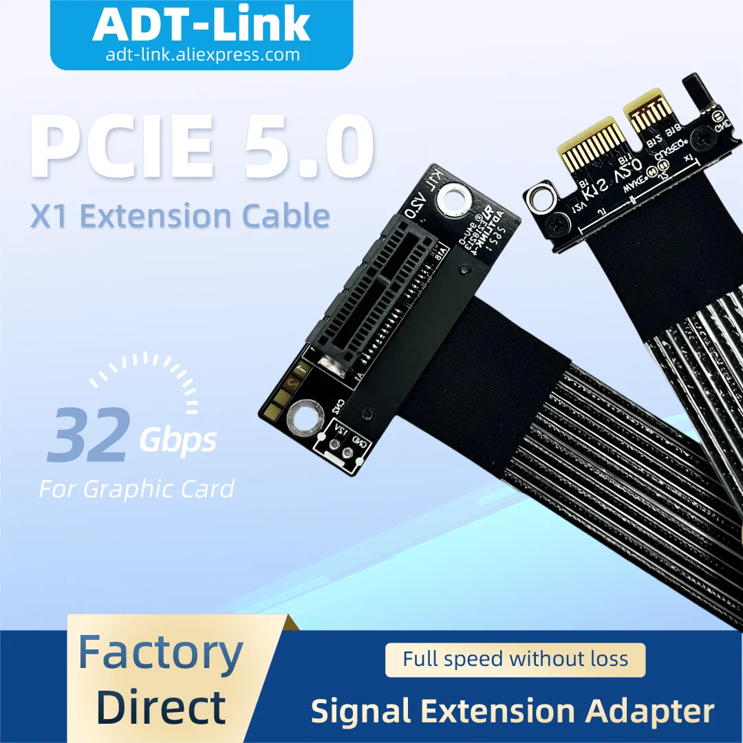 ADT-Link 32Gbps PCIe 5.0 X1 Riser Extension Cable Solve GPU Blocking Problem for Network Card Sound Card USB Expansion Card