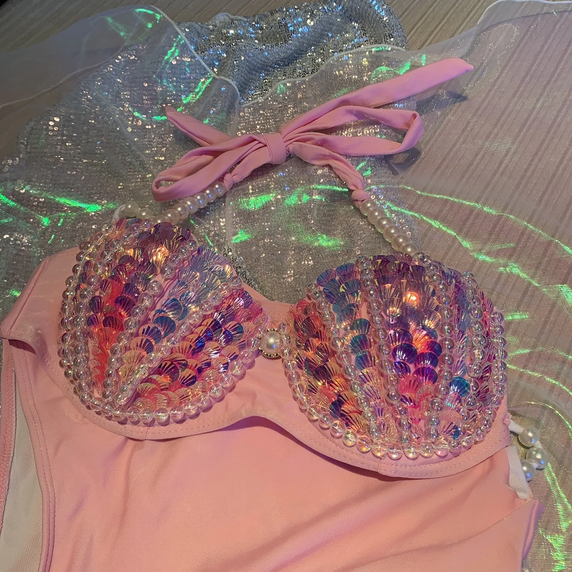 RM Mermaid Sequin Corset Bikini Swimsuit Free Diving Performance Oceanarium Electro Festival Bra Bar Cos Costumes