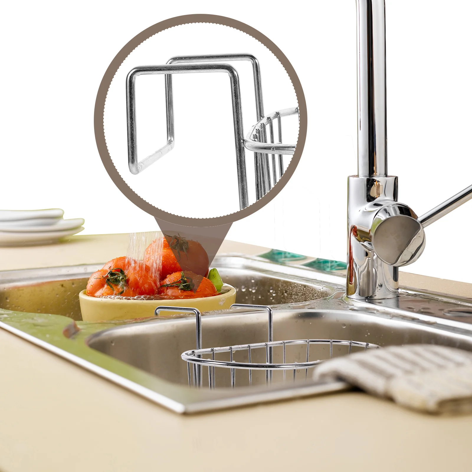 

Double Sink Stainless Steel Hanging Basket Kitchen Sponge Holder Sink Organizer Draining Rack Dish Sponge Holder