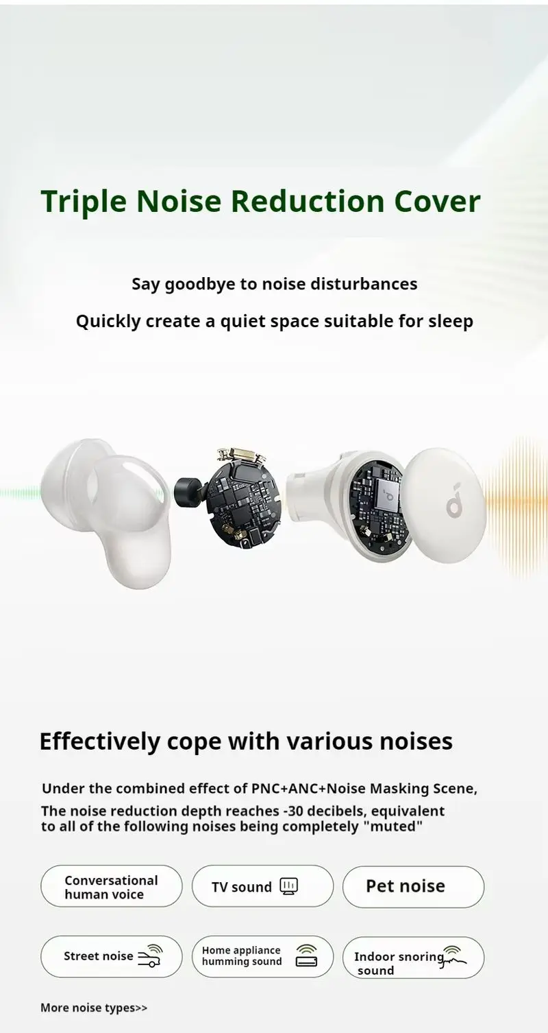 مبيعات جديدة Soundcore Sleep A30 D1301 ANC سماعات لاسلكية سماعات أذن عالية التردد للحد من الضوضاء سدادات أذن صغيرة 800 مللي أمبير في الأذن