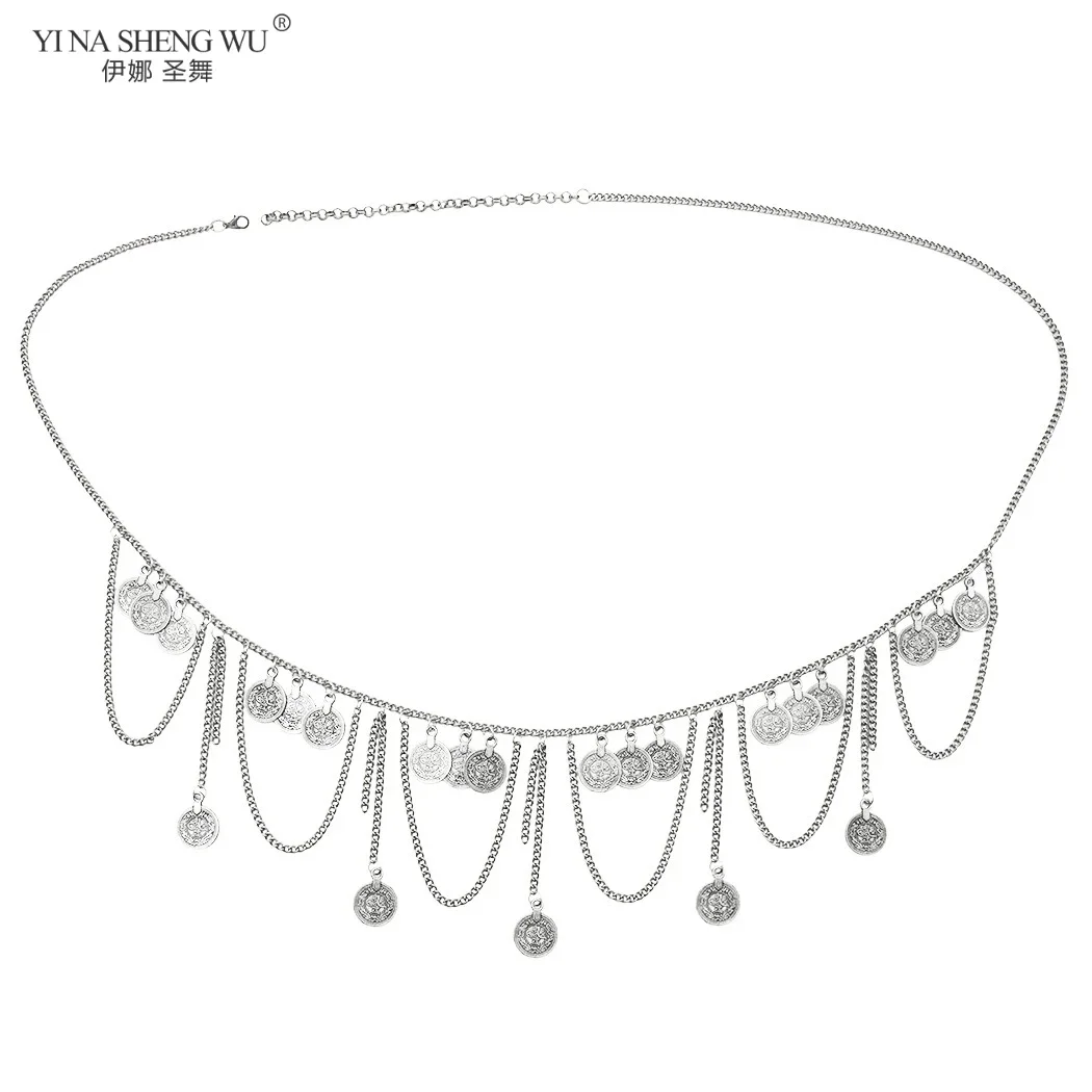 Estilo bohemio danza del vientre cintura Chians moneda colgante cintura Chians mujeres turco Color oro danza gitana accesorios de joyería nuevo