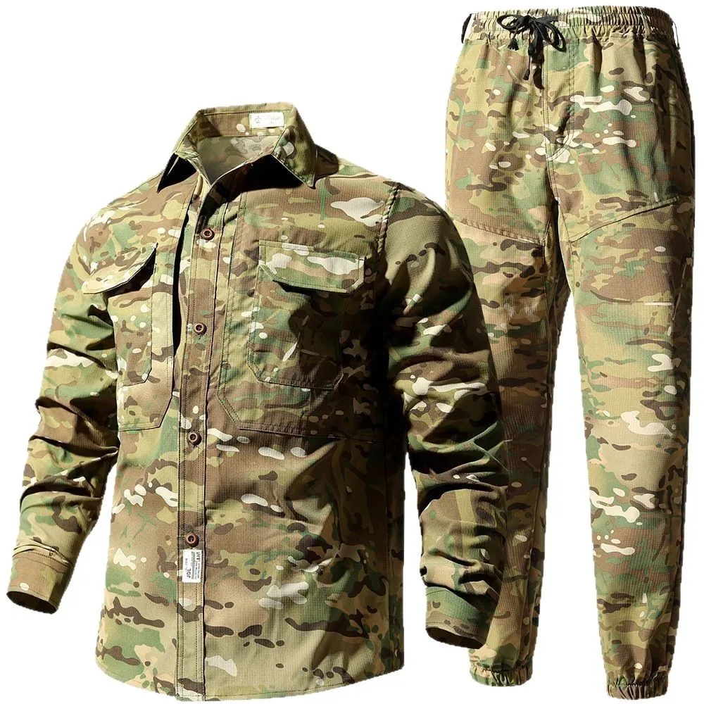 

Summer Camouflage Suit Set for Men, Thin, Breathable, Elastic, Casual Outdoor Mesh Fabric