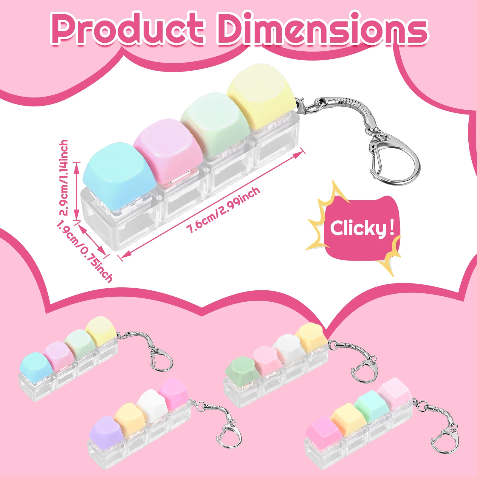 4/6Pcs Clicker Keychain Decompression Keyboard Portable Anti Stress Finger Key Board Games Button Stress Relief Clicker Keychain